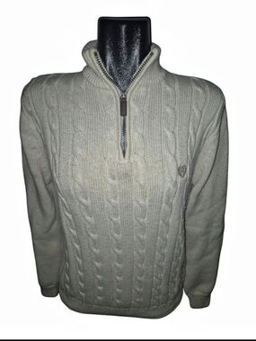 Chaps Men's Cream Cable Knit Quarter-Zip Pullover Cotton Sweater Size Small